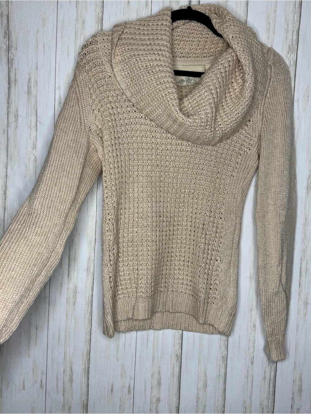 Anthropologie Angel Of The North Cream Cowl Neck Knit Sweater Small